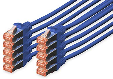 DIGITUS Câble LAN Cat 6-2m - 10 pièces - RJ45 Câble réseau - S/FTP Blindé - Compatible Cat 6A & Cat 7 - Bleu