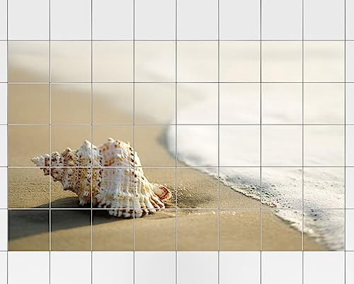 GRAZDesign Fliesenaufkleber Bad Klebefliesen Badezimmer Muschel braun Fliese selbstklebend - Bild: 105x70cm (BxH)