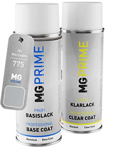 MG PRIME Autolack Sprühdosen Set für Mercedes 775/9775 Iridiumsilber Metallic/Iridium Silver Metallic Basislack Klarlack Spraydose 400ml