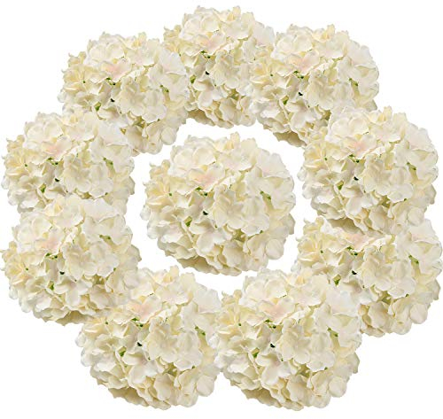 Flojery Hortensienköpfe aus Seide, künstliche Blumen mit Stielen für Zuhause, Hochzeitsdekoration, 10 Stück (Champagner)