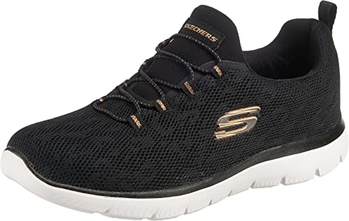 Skechers Femme Summits Leopard Spot Baskets, Black Mesh/Rose Gold Trim, 36 EU