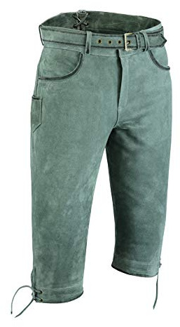 Kniebundhose Leder Nubuk-Fuente Jagdhose- Trachtenlederhose Herren- Damen Kniebundlederhose -Trachten Lederhose mit Gürtel in Braun, Camel, Grün, Grau, Trachtenhose Knielang (54, Grau)
