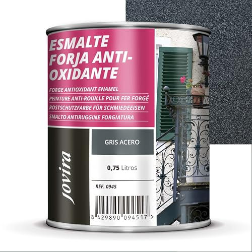 JOVIRA PINTURAS Esmalte Forja Antioxidante al Disolvente. Protección y decoración sobre hierro. (750 Mililitros, Gris Acero)