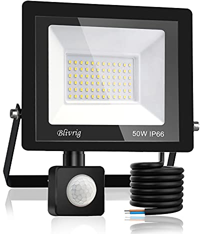 Blivrig LED Strahler mit Bewegungsmelder Außen 50W, Warm Fluter Leuchte mit Bewegungssensor, Superhell 5000LM Aussenstrahler, IP66 Wasserdicht Scheinwerfer, für Garten, Garage, Hof (Warmweiß, 50W)