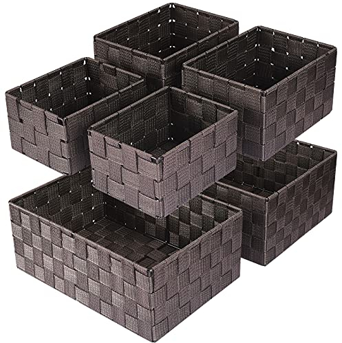 Uvellgift Aufbewahrungskorb 34,4cm, 6er-Set Stapelbare Mehrzweck-Korb Aufbewahrung, Körbe Aufbewahrung zum Aufbewahrung und Organisieren von Badzimmer/Küche/Zimmer/Handtücher (Braun)