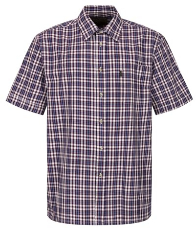 WALKER AND HAWKES - Men's Checkered Blue and Red 100% Cotton Short Sleeve Canterbury Country Shirt with Pocket Classic-Fit