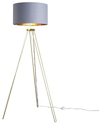 MiniSun | Modern Gold Hairpin Design Tripod Floor Lamp with a Grey/Gold Drum Shade | Floor Lamps & Torchieres, Home Décor & Improvement Essential
