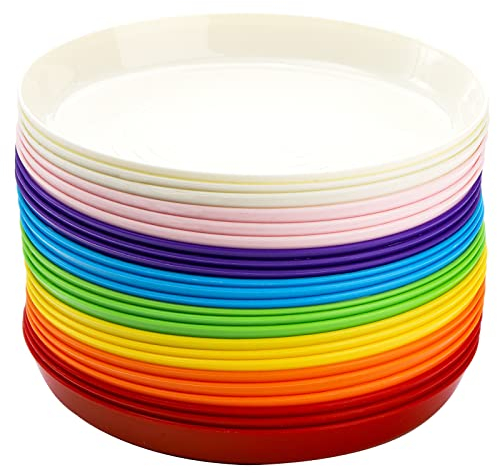 Frcctre 24-Pack Kids Plastic Plates, 7-Inch Colorful Toddler Dinner Plates, BPA-Free Reusable, Perfect for BBQ, Travel, Events - Dishwasher Safe, 8 Colors