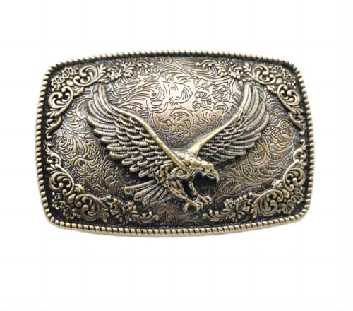 Longcreek Adler-Gürtelschnalle für Herren, patriotische amerikanische Glatzenadlergürtelschnalle, Retro-Adler, rechteckige Gürtelschnallen, aufsteigender Adler, Western-Cowboy-Gürtelschnalle