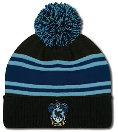 Logoshirt®️ Harry Potter I Ravenclaw I Logo I Bommelmütze I Winter I Damen & Herren I gestrickt I Bestickt I schwarz/blau/hellblau I Lizenziertes Originaldesign