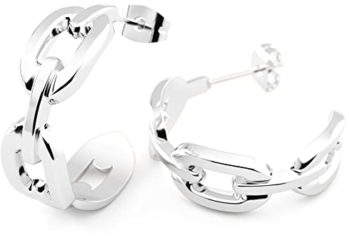 THIORA Kettenglieder Ohrringe Damen | Premium Edelstahl | Creolen Hoop | Ohrstecker | Statement Schmuck (Silber)