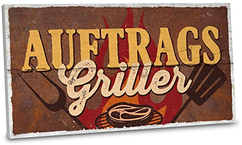 ARTFAVES® Gartenschild - Auftragsgriller | Shabby Chic Vintage Gartendeko, Schild mit Spruch zum Thema Garten/Grillen/Rost Optik | Größe: 30 x 15 cm