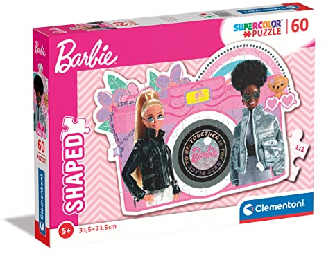 Clementoni - 26067 - Supercolor Puzzle Shaped Barbie - Puzzle 60 Teile Ab 5 Jahren, buntes Kinderpuzzle mit besonderer Leuchtkraft & Farbintensität, Geschicklichkeitsspiel für Kinder