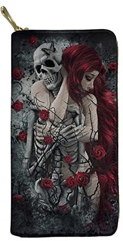 Biyejit Portefeuille long en cuir pour femme avec fermeture éclair sur le pourtour, Rose Sugar Skull Femme, Taille unique, Décontracté