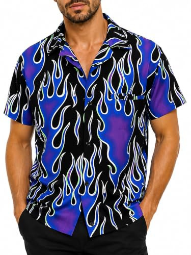 King Kameha Funky-Hawaii-Hemd, Herren, Kurzarm, Flames Wild, Violett, XXL