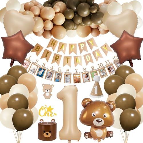 Anniversaire 1 An Decoration Garcon, Deco Anniversaire 1 An avec Ballon Anniversaire 1 An, Bannière Joyeux Anniversaire, 1 An Chapeau Anniversaire pour Bébé Garçon Fille Premier Anniversaire