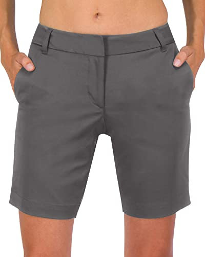 Three Sixty Six Womens Bermuda Sport Golf Shorts 8 ½ Inch Inseam - Quick Dry Active Shorts with Pockets, Athletic and Breathable, Charcoal, 14