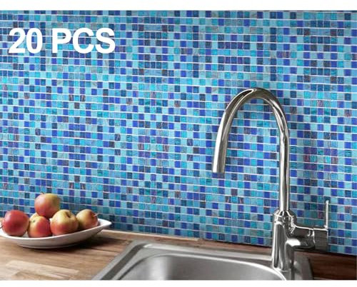 LSDECO Mosaikfliesen, Backsplash, Pool & Dusche, Glasfliesen, 30,5 x 30,5 cm, Kobaltblau (20 m²), 20 Blatt