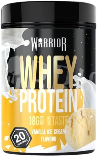 Warrior Whey Protein Powder 500g - Up to 36g* Protein per Shake – Low Sugar - Muscle Growth and Recovery Drink - Amazing Taste - 20 Servings - GMP Certified (Vanilla Ice Cream)