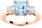 6 mm quadratische Form Aquamarin Edelstein 925 Sterling Silber drei Stein Frauen Versprechen Ring (Roségold Vermeil, 54)