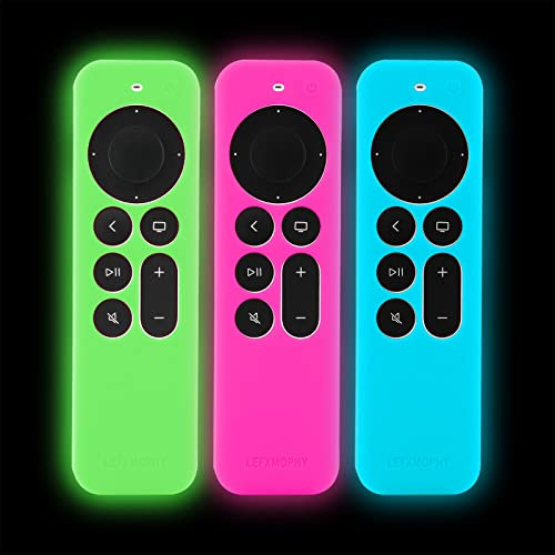 LEFXMOPHY Schutzhülle für Apple TV Siri Remote 2023 2024 2021 2022, Silikon Cover für 4K HD Controller 2nd 3rd Gen, 3-Pack Grün, Hot Pink, Blau Sleeve Glow in Dark mit Lanyard