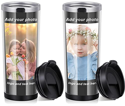 Lallisa 2 vasos personalizados de acero inoxidable con foto personalizada, tazas personalizadas de doble pared con imagen, taza aislada de café, inserto de papel, taza de viaje para regalos