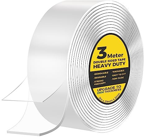 YOGINGO Double Sided Tape 3 m, Strong Double Sided Sticky Tape, Carpet Tape Clear Tape Nano Tape, Traceless Transparent Double Sided Adhesive Tape for Office, Home, Kitchen (Thickness 2 MM)