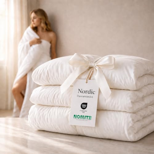 QUQON® Nordic Daunendecke – Handverlesene Daunen&Federn | 135x200 cm | Warm (740g) Winterdecke | Oeko-TEX® & NOMITE Zertifiziert