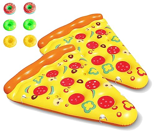 JUNZAI HäNgematte Pool, Pizza Pool HäNgematte Erwachsene, Mit 3/6 GeträNkehaltern HäNgematte Wasser FüR Kinder Und Erwachsene,2PCS