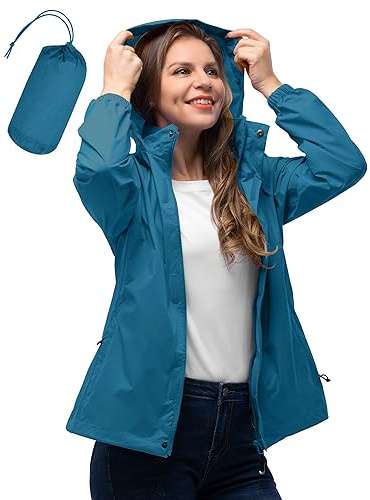 33,000ft Damen Wasserdichte Faltbar Regenjacke Atmungsaktive Windbreaker | Verstaubarer Kapuze, Dünne Regen Jacke, Leicht Übergangsjacke, Atmungsaktive Outdoorjacke, Windjacke für Radfahren, Wandern