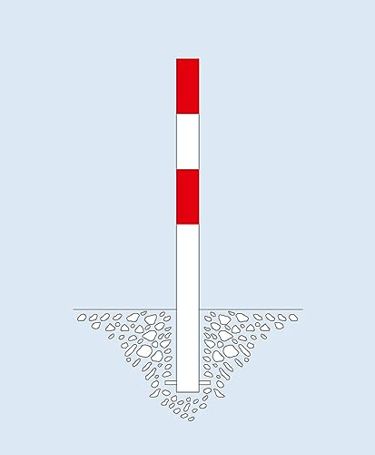 Sperrpfosten, feuerverzinkt und rot-weiß lackiert, zum Einbetonieren mit Erdankerstab.