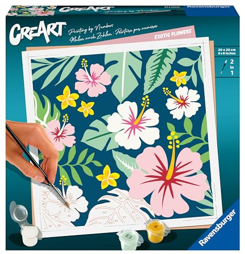 Ravensburger – CreArt Format carré 20x20 cm – Exotic – Loisir créatif – Peinture par numéros – Adulte - Activité détente et créative – Dès 12 Ans – 23729 – Version française
