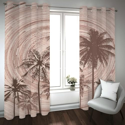 Skcess Schiebegardinen 2er Set, Gardinen+Braun Palme Vorhang Polyester 132x115cm(WxH)