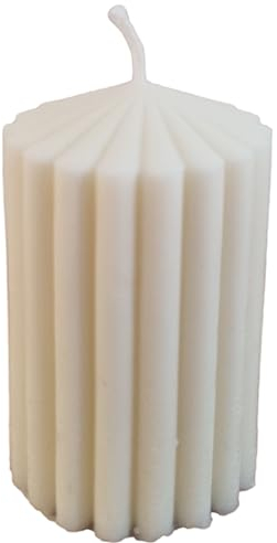 kerzenschule - Handgemachte Rillenkerzen aus Rapswachs „Klein - grobe Rillen“ (8x5cm) Deko Kerzen in Weiß - Stumpenkerzen Bockkerzen natürlich mit Baumwolldocht - Säulen Kerze lange Brenndauer (113g)