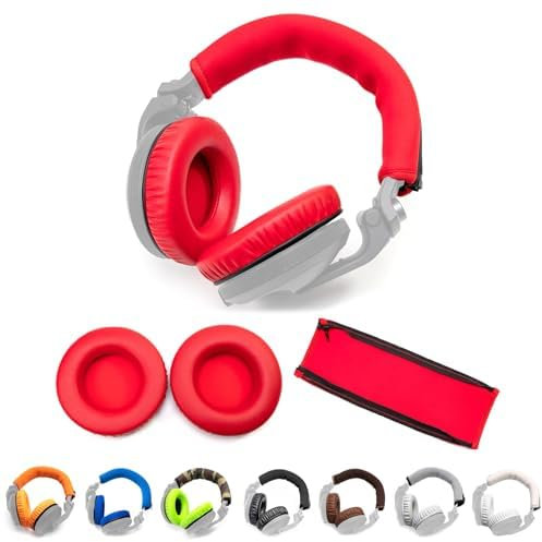 Voarmaks Thick Soft Protein Leather Ear Pads & Headband Cushion Cover Replacement Kits Compatible with Pioneer HDJ-X5 X5BT HDJ-X7 X7BT HDJ-X10 DJ Headphone,with Memory Foam Filling (Red Kits)