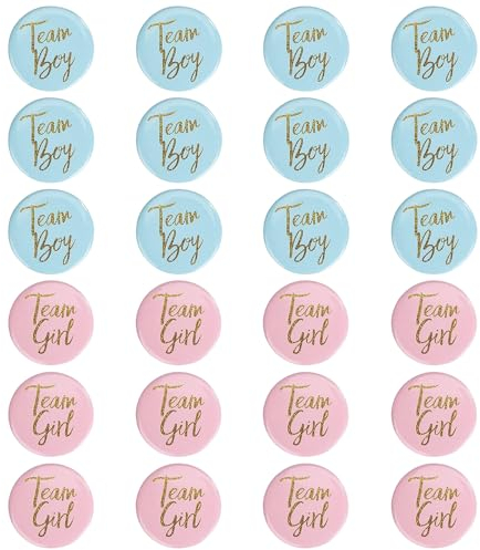 Prmape 24 Stück Geschlecht Offenbarem Button, Φ4.5cm Team Boy Team Girl, Gender Reveal Button, Gender Reveal Spiele für Reveal Partys und Baby Showers