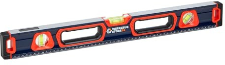 WS24 Wasserwage 60cm aus Aluminium mit Magnetfunktion, 3 Libellen, robuste Endkappen aus Gummi - Horizontal-, Vertikal-, Winkel- Libelle