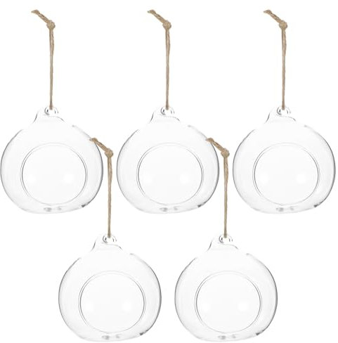 Amosfun 5 Piezas Bola Colgante de Cristal titulares de Plantas de Aire Palo de Vela sujetavelas florero terrario Colgante de Vidrio portavelas de Cristal esférico Decorar Vaso de Cristal