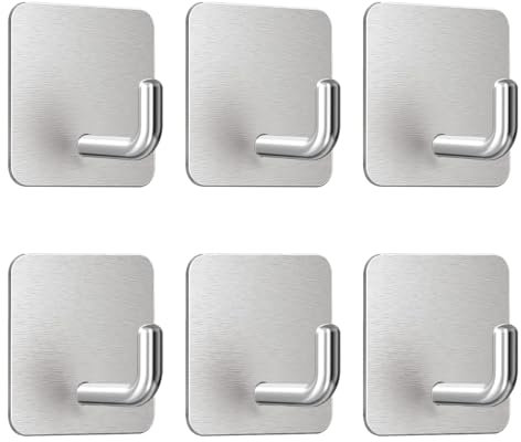 Ruayia Klebehaken Silber - 6er Set - SUS304 Edelstahl Wandhaken - Haken Selbstklebend - Handtuchhalter Ohne Bohren - inkl. Klebelösung - Handtuchhaken für Küche, Bad, Arbeitszimmer (Silber)
