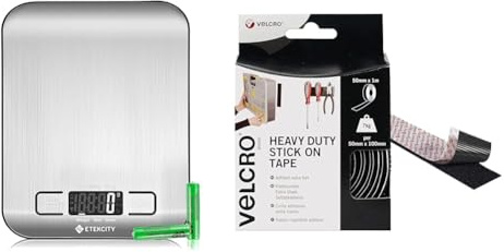 Etekcity Digital Kitchen Scales, Premium Stainless Steel Food Scales & VELCRO Brand Heavy Duty Stick On Tape Cut-to-Length Industrial Extra Strong Double Sided Hook