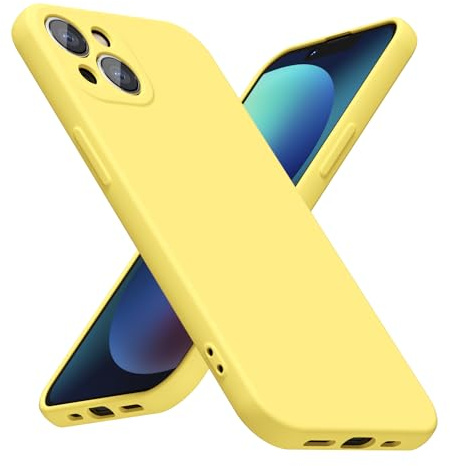 LoeoeL for iPhone 13 Phone Case Silicone, Minimalist Ultra Thin Slim Soft Rubber Gel Solid Color Matte TPU Cute Case for Women Men, Girly Plain Aesthetic Design & Camera Cover Protection, Yellow