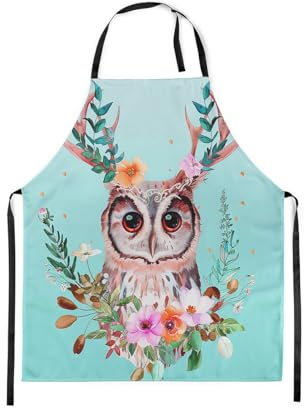 Homewish Eule Küchenschürze,Nette Eule Print Schürze für Kinder Mädchen Jungen,Lila Orange Blume Zweig Chef Schürze 78x66 (LxW), Wild Tier Thema Kochschürze für Keramik,Einstellbar