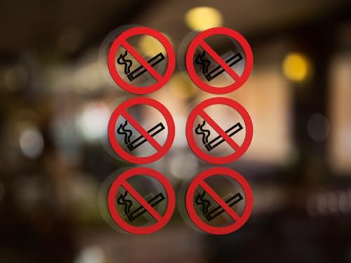 6 x No Smoking-Fensteraufkleber für Auto, Taxi, Transport, selbstklebend, Vinyl, transparent, rund, verboten, abnehmbar, wasserdicht, 6 Stück