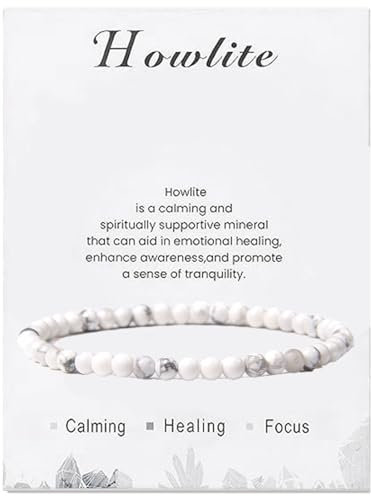 Uwiyo Bracelet Perle Ronde 4 mm, Bracelet Pierre Naturelle Élastique Bracelets Yoga pour Femme Filles pour Anniversaire, Fête des Mères, Noël (Howlite)