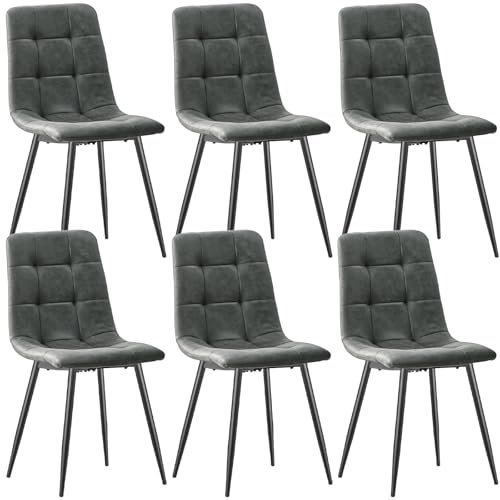 JIJIAN Esszimmerstühle 6er Set, Techno Stoff Küchenstühle, Polsterstühle, Wohnzimmerstühle mit schwarzen Metallfüßen, für Esszimmer, Wartezimmer und Wohnzimmer, Dunkelgrau