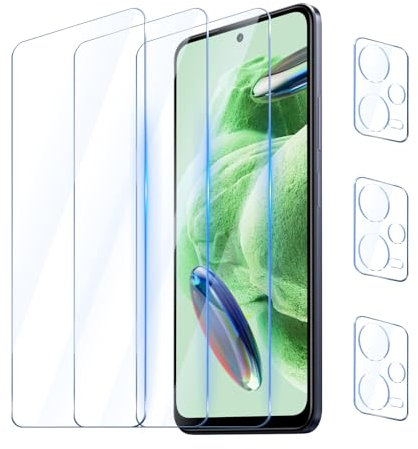 YUXINDZ 3 Pièces Verre Trempé pour Xiaomi Redmi Note 12 5G 6,67 Pouces avec 3 Pièces Caméra Arrière Protecteur, Protection Écran Film Vitre Protection Anti Rayures, Sans Bulles, Dureté 9H, HD Glass
