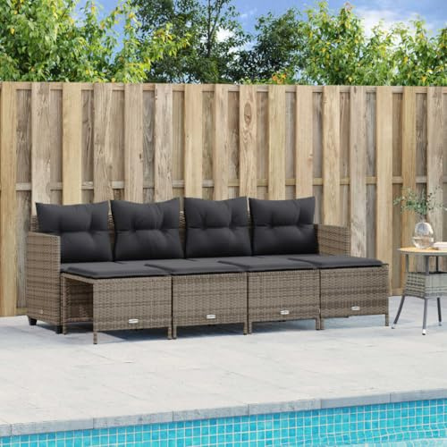IKAYAA Gartensofa 3 Sitzer Rattan Sofa mit Hocker Garten Lounge Sofa Outdoor Gartenbank Sitzbank Balkon Lounge Klein Balkonmöbel Rattansofa Couch Rattan Bank Loungebett Sitzecke