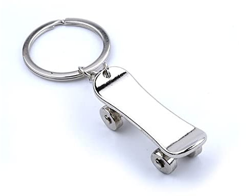 ROBAUN-keychain Silberner Skateboard-Schlüsselanhänger aus Metall, kreatives Skateboard-Modell mit beweglichen Rädern, hängender Anhänger für Skate-Liebhaber