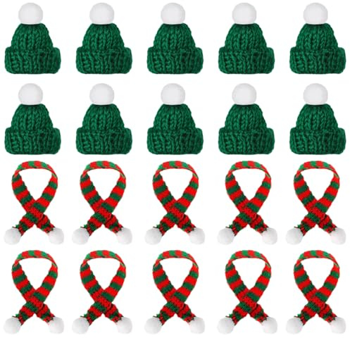XIABYAYU Mini Weihnachtsmütze, 20 Stück Nikolausmütze Klein, Mini Weihnachten Schal, Weinflasche Strickschal, Kleine Weihnachtsmütze, Mini Strickmütze für Weinflasche, Puppenhaus