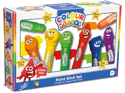 Colour Blocks Paint Sticks Pack - Kids Fast Drying Mess Free Crayons Set | Aesthetic Solid Washable Draw Art Markers for Cardboard Paper, Board Nursery. Official Character Creative Gifts for Toddlers.